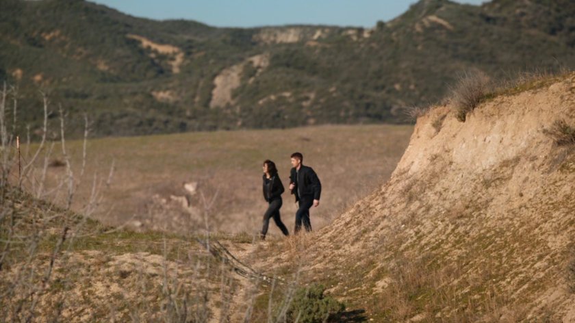Daisy and Lincoln in the arid Badlands of South Dakota.