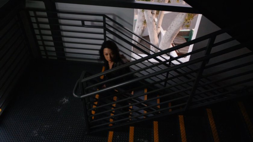 May running up stairs in Illinois parking structure.