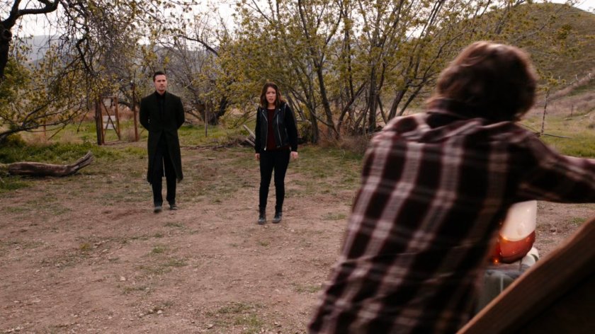 Hive and Daisy outside James' shack in the Badlands.