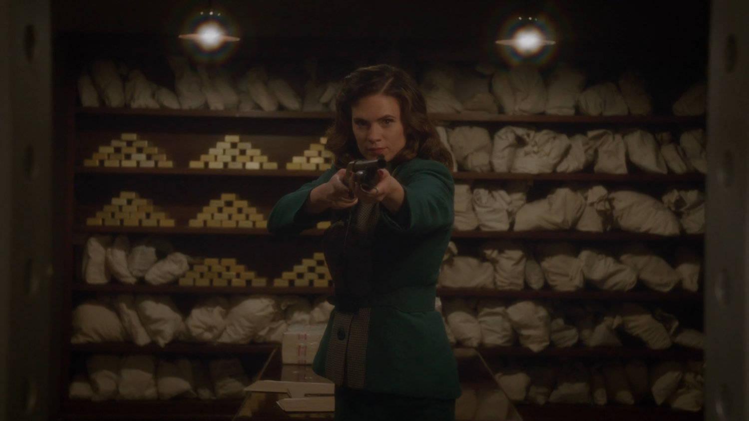 Peggy Carter inside Bowery Savings vault.