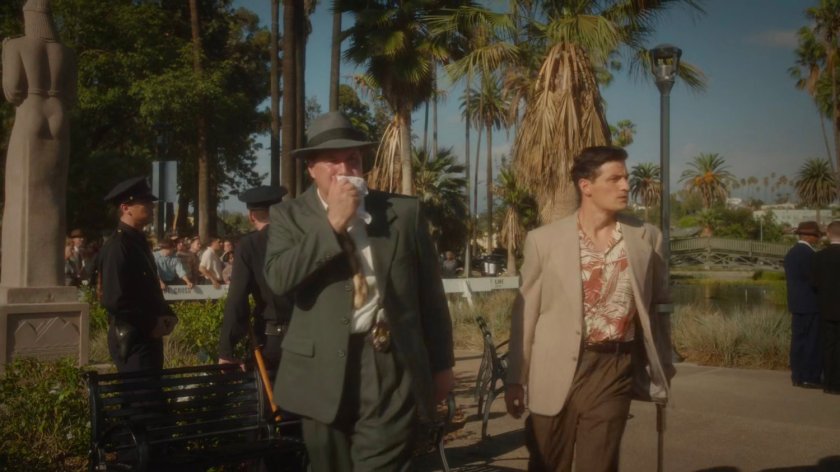 Detective Henry and Chief Daniel Sousa walk through Echo Park.