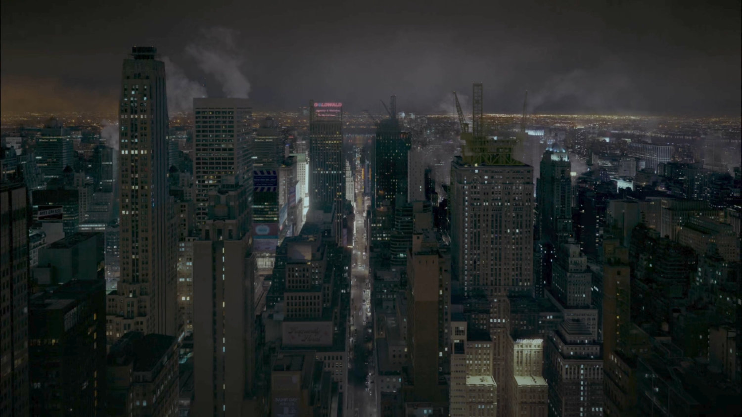 Establishing shot of New York City, 1947 at night.