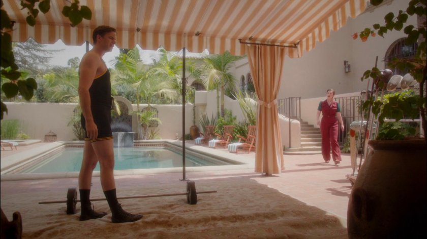Peggy and Jarvis on the patio of Stark Mansion.