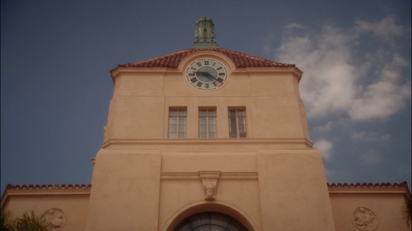 Clock tower outside Isodyne Energy building.