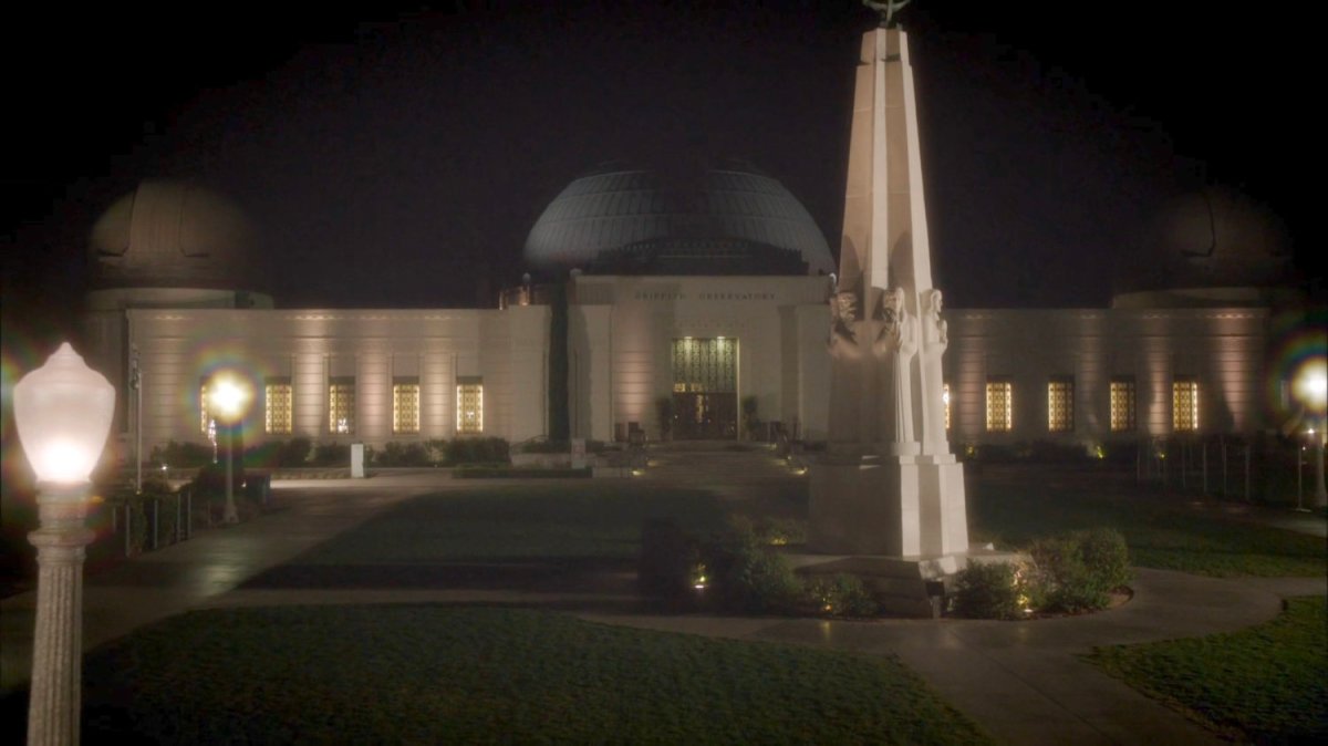 Exterior of Griffith Observatory at night.