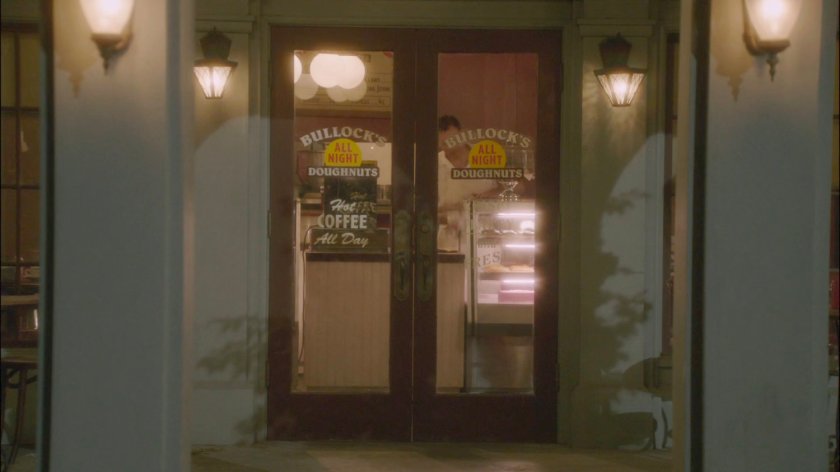 Exterior of Bullock's All Night Doughnuts.