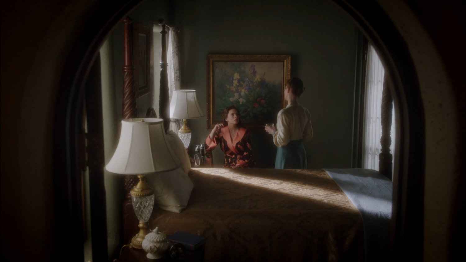 Ana and Peggy in a Stark Mansion bedroom.