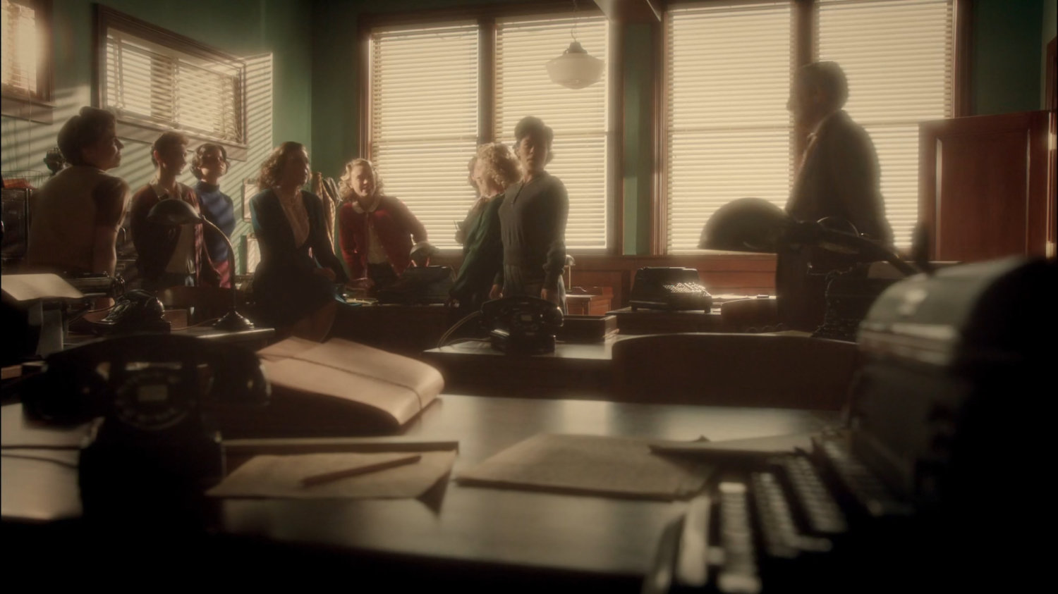 Secretaries gathered in a Bletchley Park office.