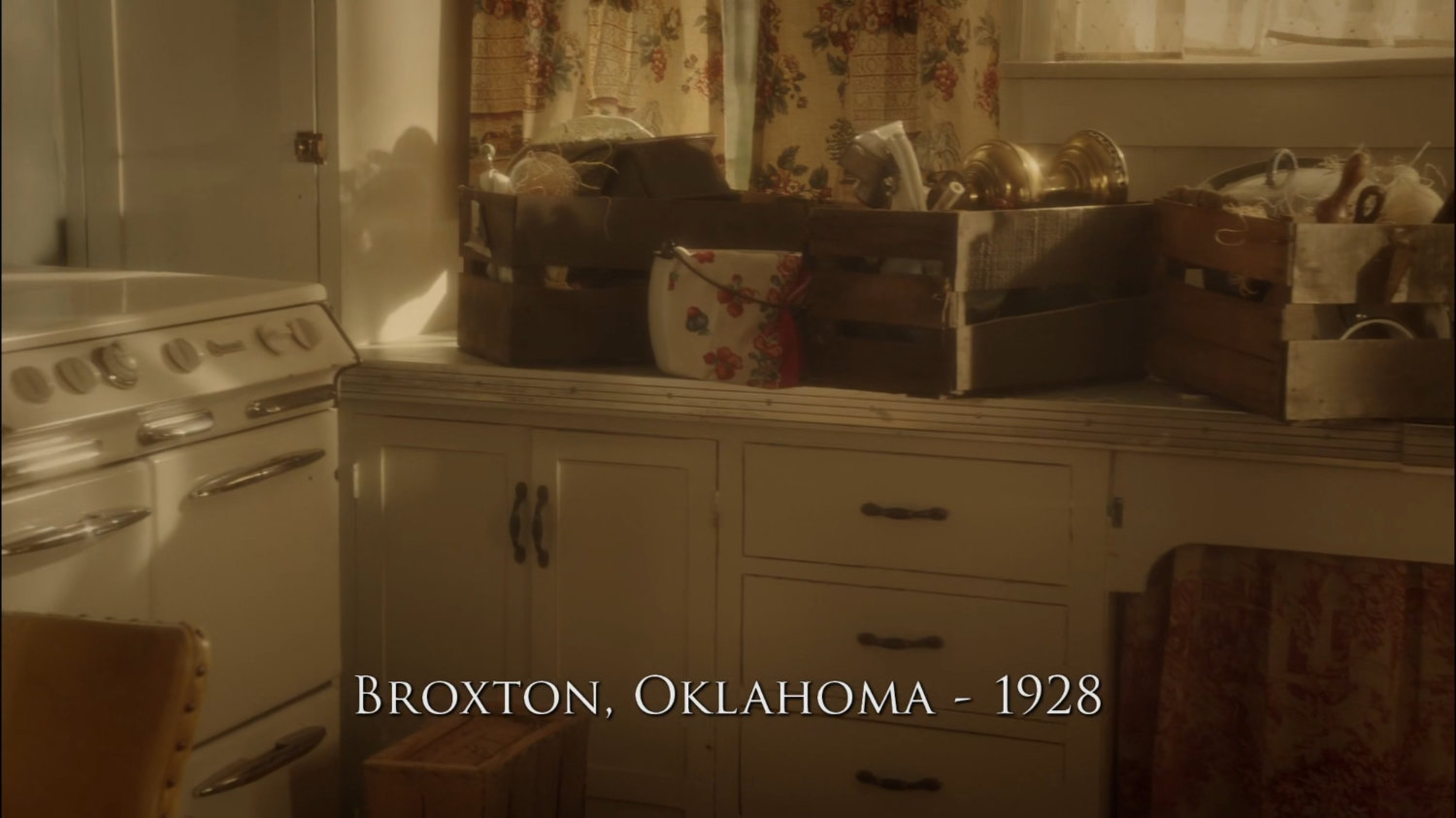 The Cully kitchen. Text: Broxton, Oklahoma - 1928.
