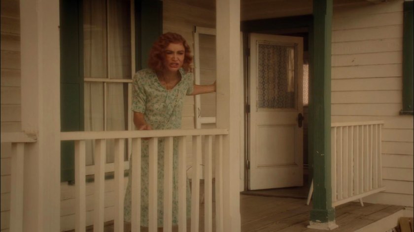 Wilma Cully on her front porch.