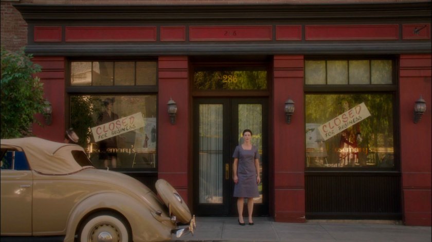 Dottie escapes the prison, disguised as a clothing store.