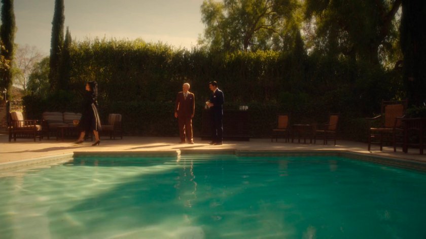 Vernon and Joseph Manfredi by pool of Chadwick Ranch.