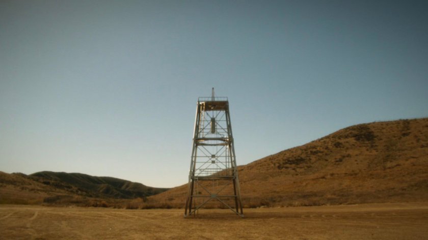 Tower with bomb attached to it in Mojave hills.