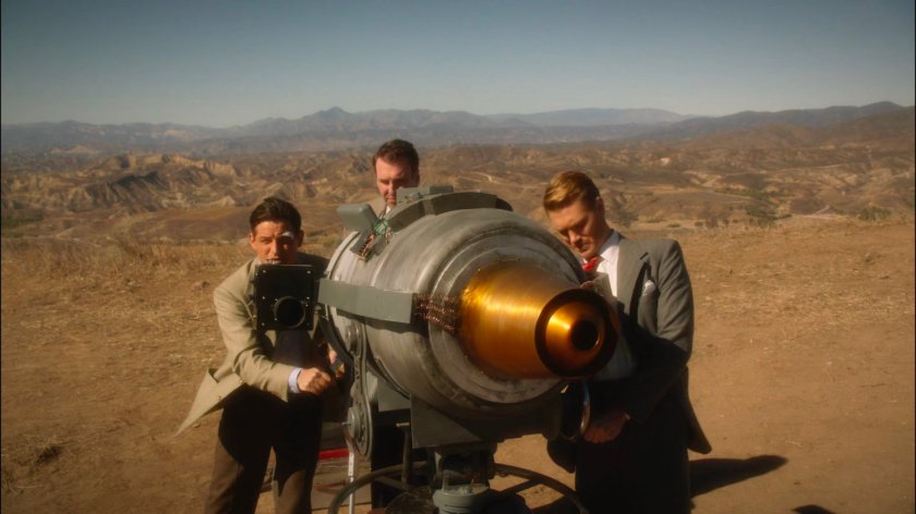 Samberly, Sousa, and Thomson with gamma cannon in the Mojave hills.