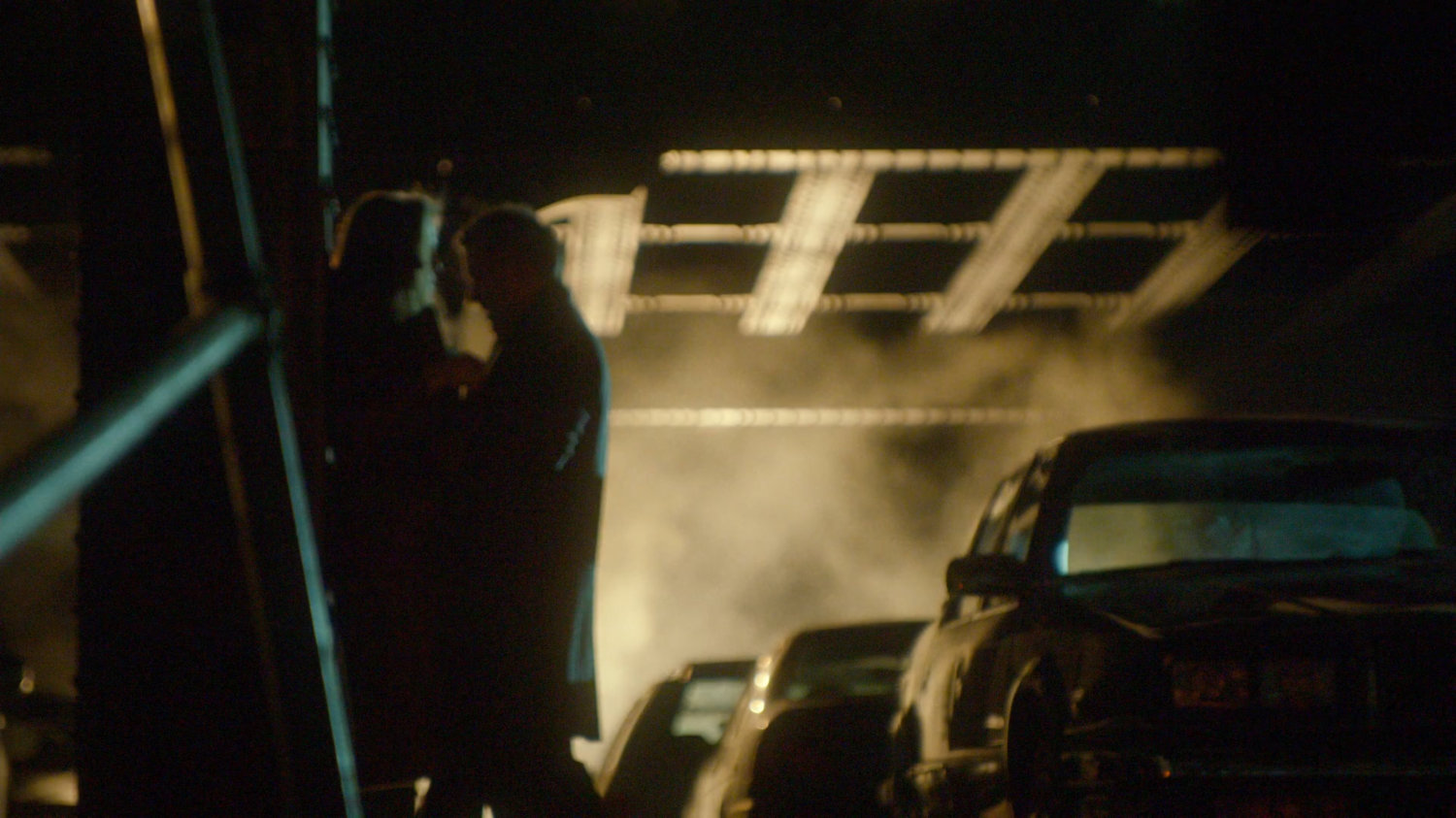 Couple in flagrante delicto under bridge.