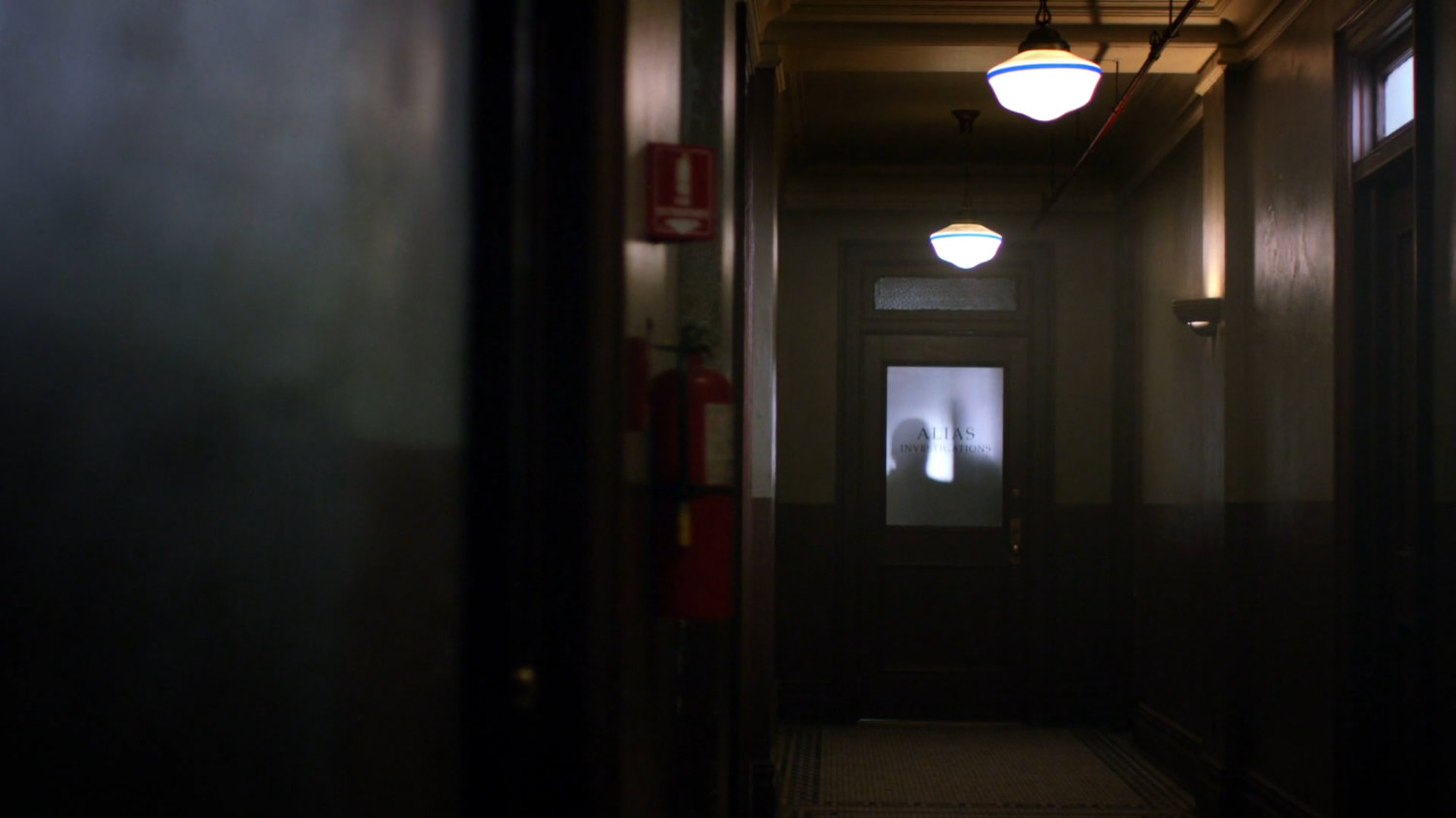 Hallway outside Alias Investigations office.
