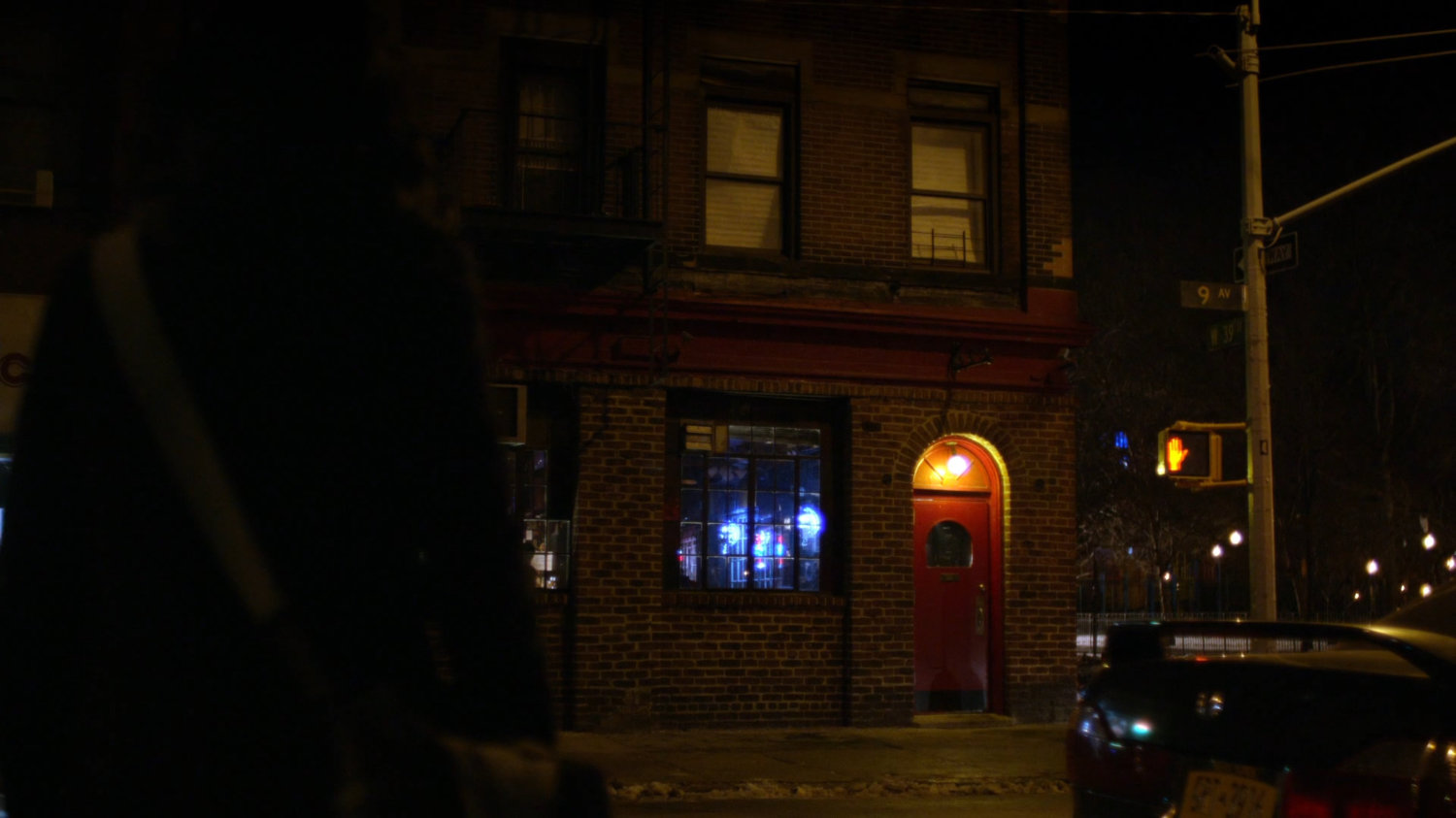 Exterior corner of Luke Cage's bar.