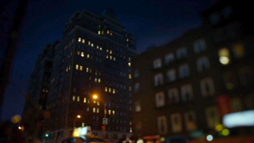Nighttime view of Trish Walker's building.