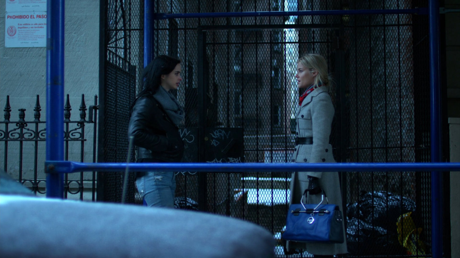 Jessica and Trish on sidewalk near near her office building.