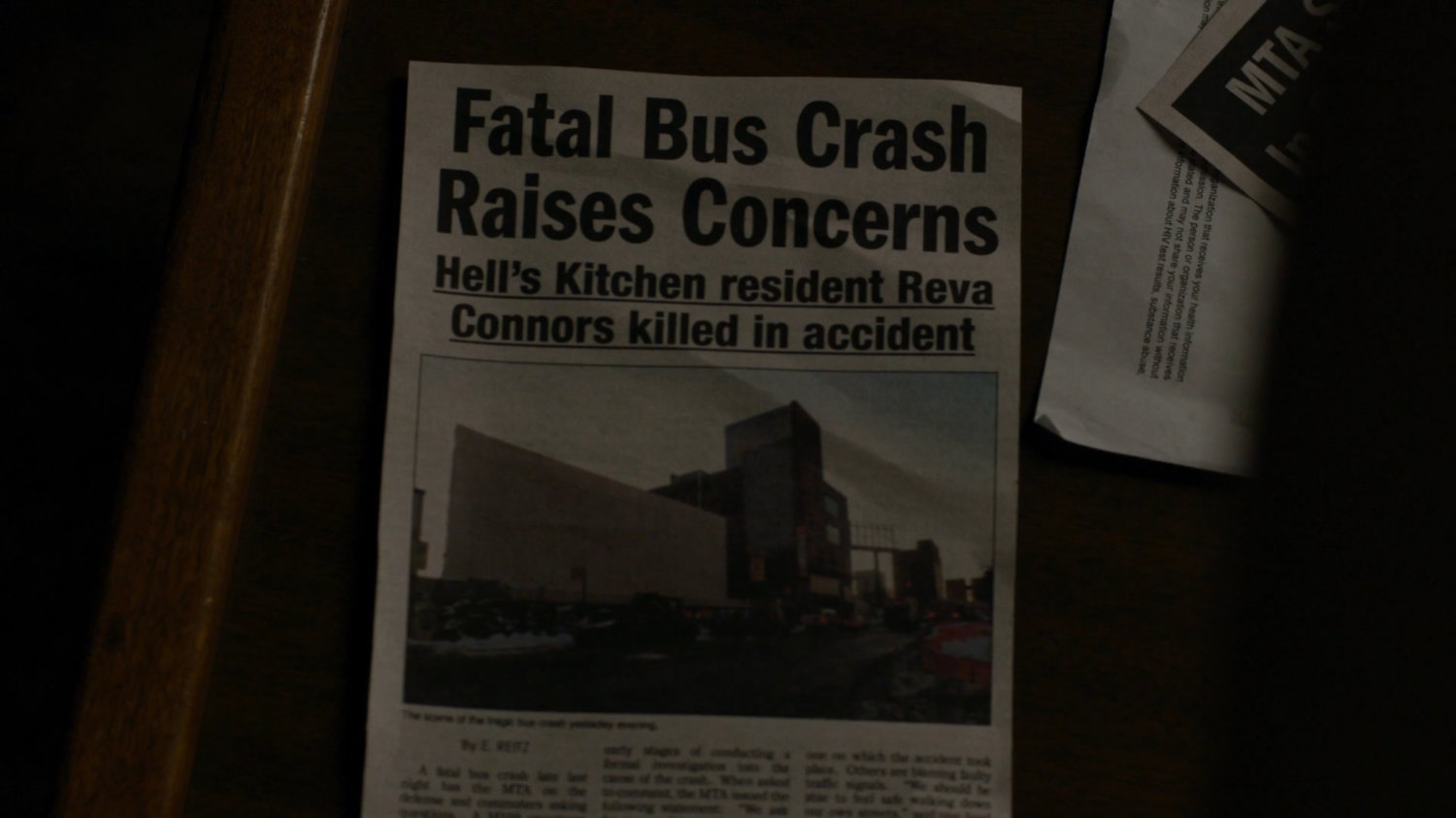 Newspaper clipping from bus accident.