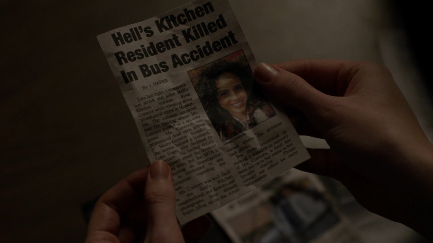 Newspaper clipping from bus accident.