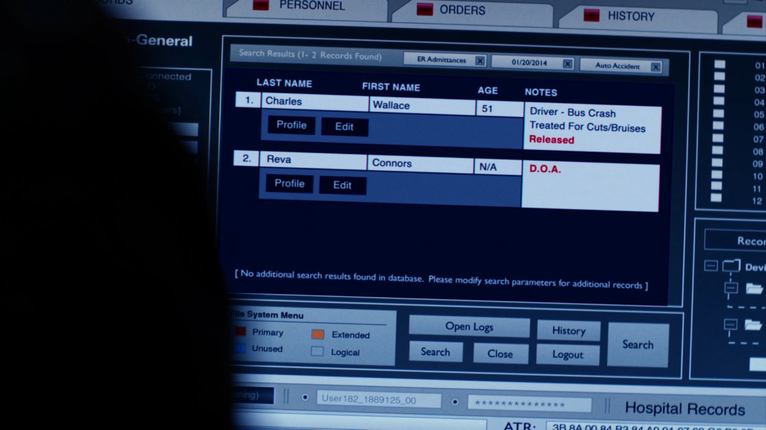 Computer monitor showing details of bus accident.
