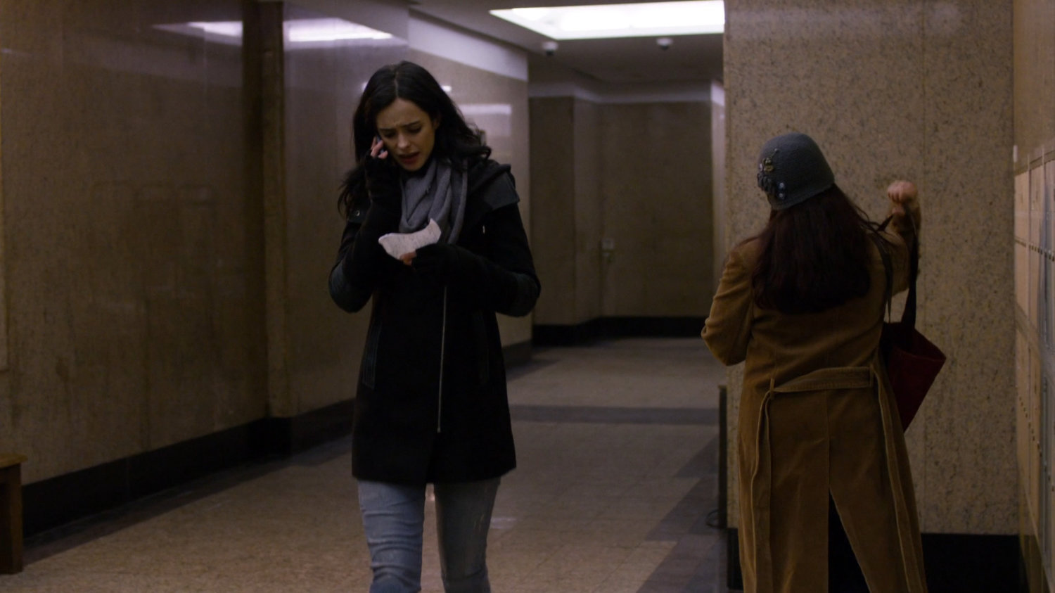 Jessica in the lobby of Alias Investigations building.