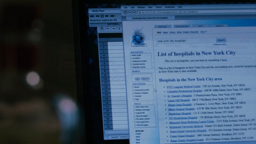 List of hospitals in New York City on computer screen.