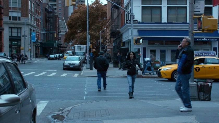 Jessica crossing a Tribeca street.