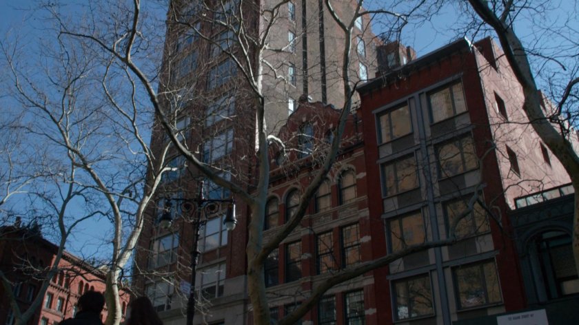 Buildings outside a Tribeca park.