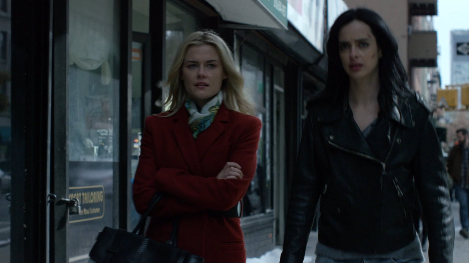 Jessica and Trish walking on sidewalk