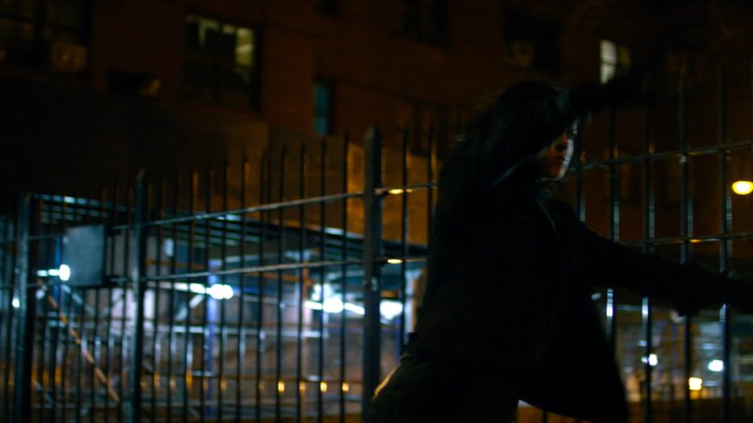 Jessica fighting off muggers.