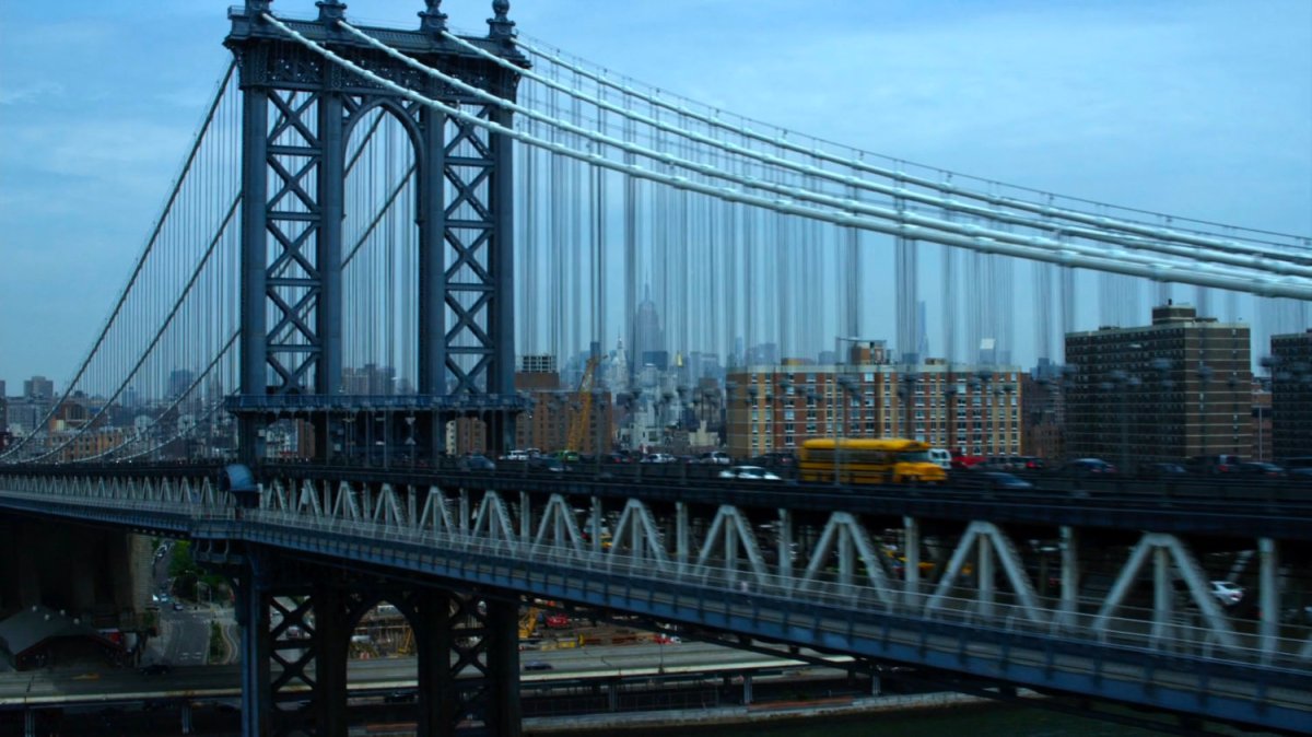 Aerial view of the Manhattan Bridge.