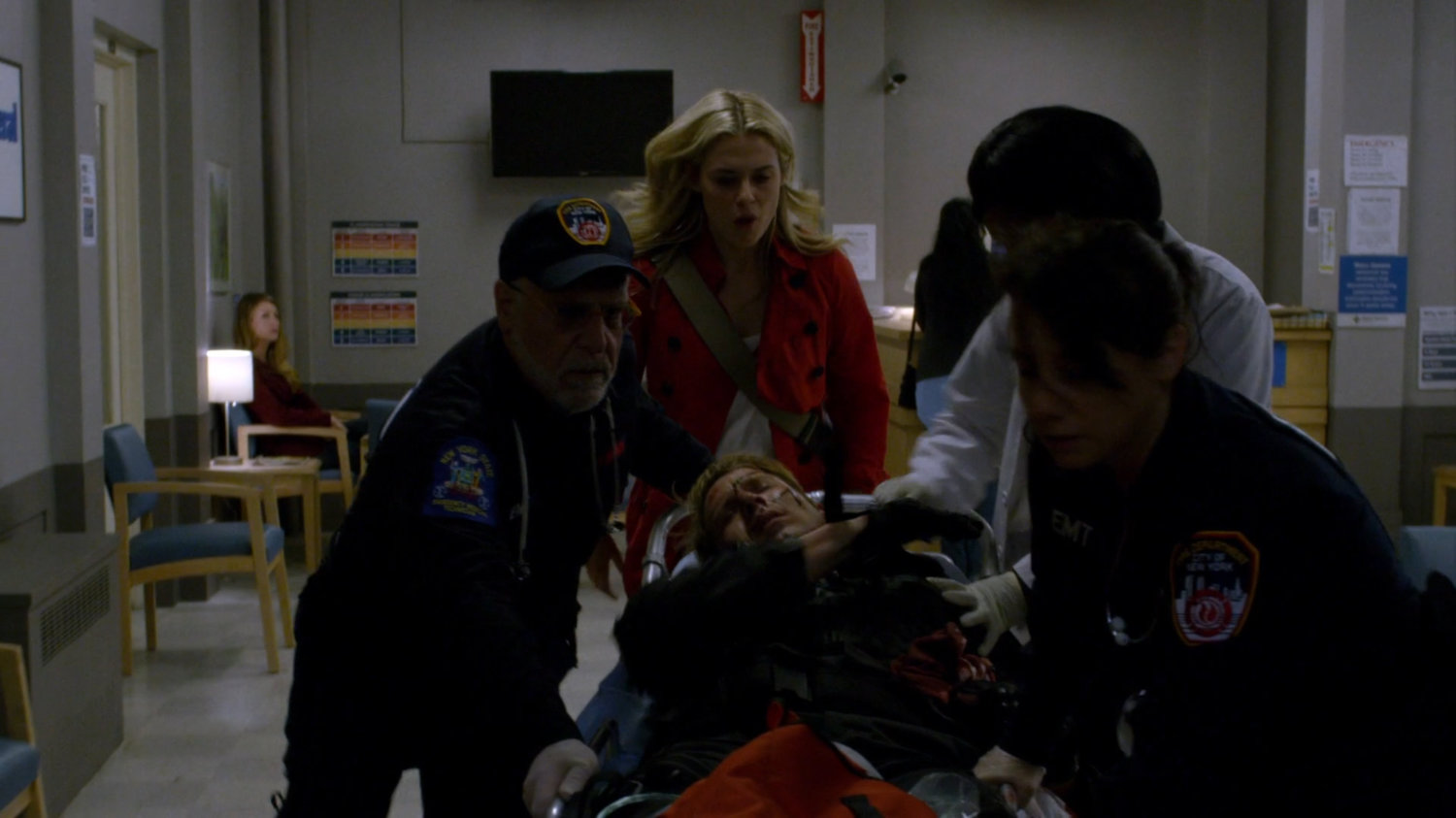 Trish Paramedics rush Will on a gurney into Metro-General Emergency entrance.