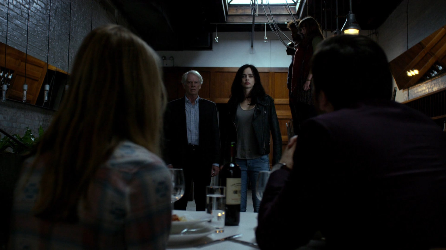 Kilgrave, Hope, Albert, and Jessica inside Niku Japanese restaurant.