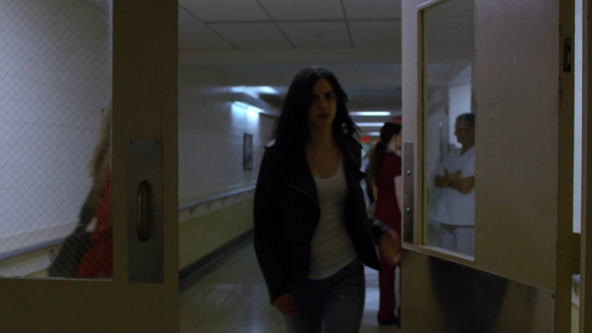 Jessica entering Riverbank morgue.