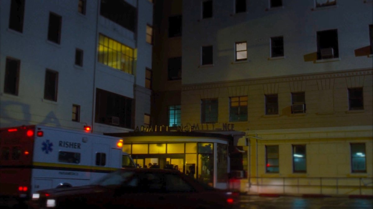 Exterior of Mt. Sinai Hospital at Night.