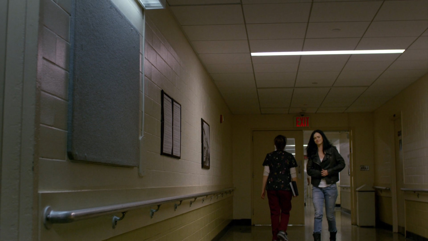 Jessica entering Riverbank morgue.