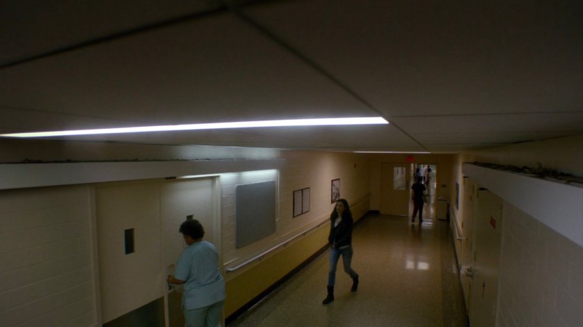 Jessica entering Riverbank morgue.