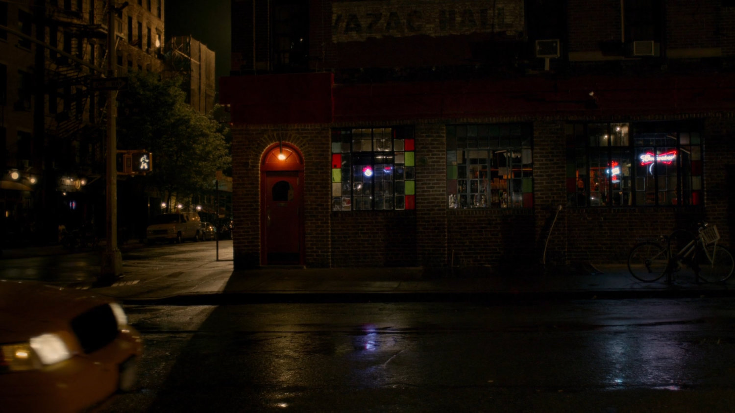 Exterior corner of Luke Cage's bar.