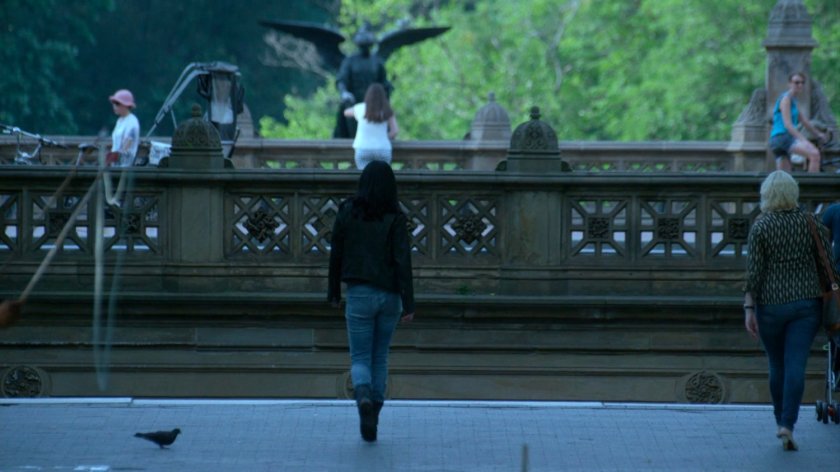Jessica approaching Bethesda Terrace in Central Park.