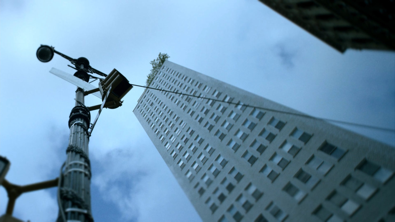 Low angle view of New York City penthouse.