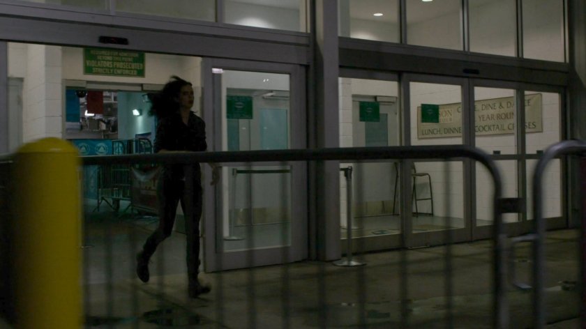 Jessica runs out of the Hudson Ferry Terminal.