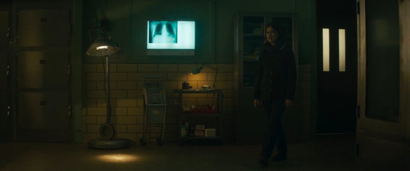 Agnes in Westview coroner operating room at night.