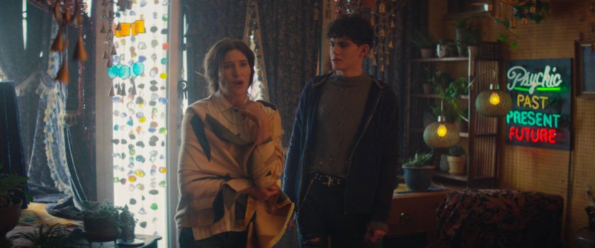 Agatha and teen in Madame Calderu's Psychic Readings store.