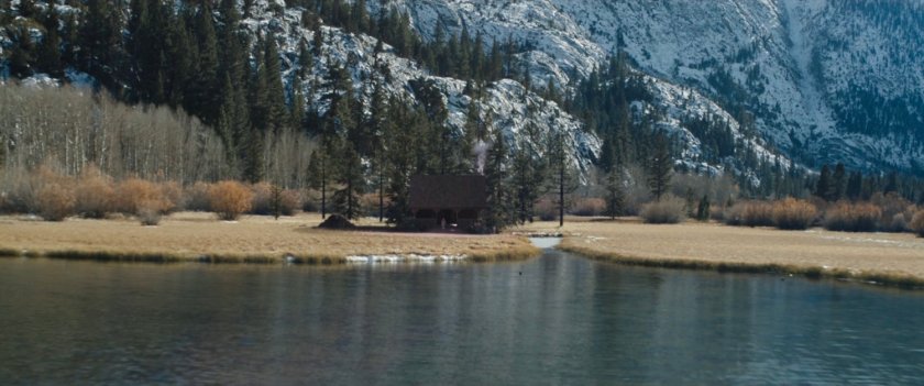 Wanda's cabin by an alpine lake.