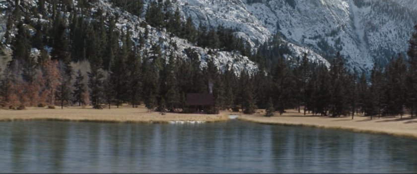 Wanda's cabin by an alpine lake.