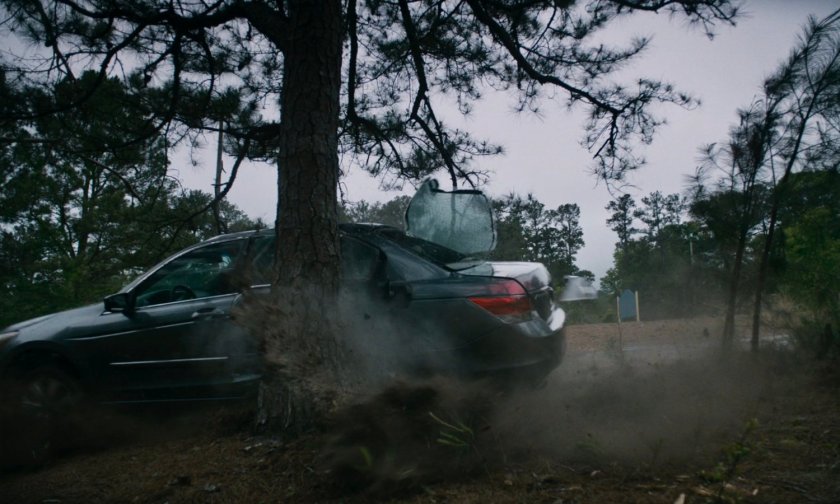 Kaplan car skids off Eastview road, hitting tree..