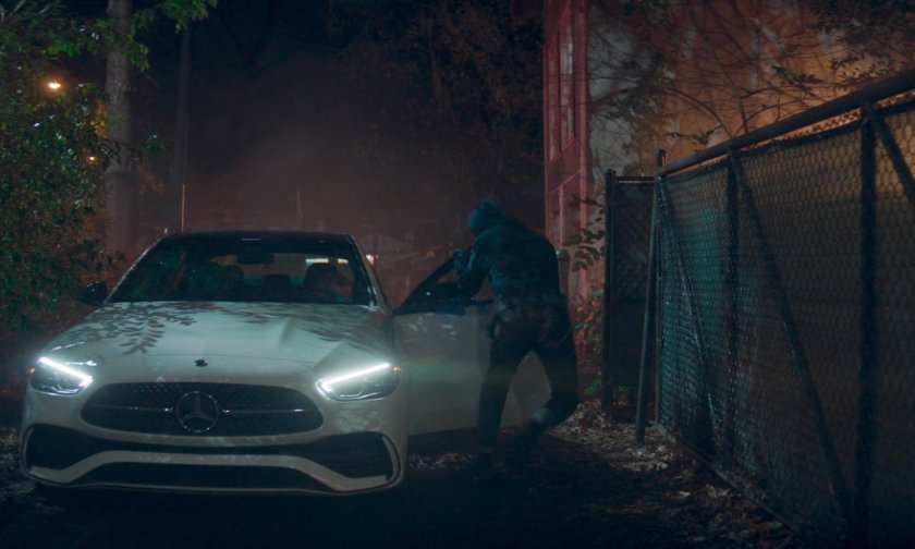 Billy running into Sharon's car door in alley behind Agatha's house.