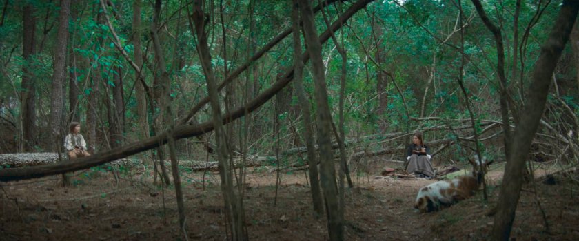 Nick and Agatha in New England woods, 1756.